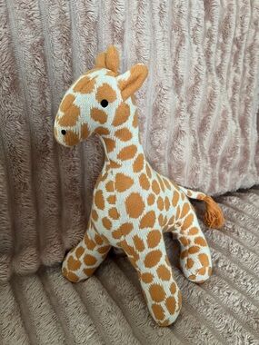Hand-Knit Giraffe Plush Toy - Orange and White
